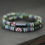 Men's bohemian rope bracelet, double-wrap, magnetic clasp
