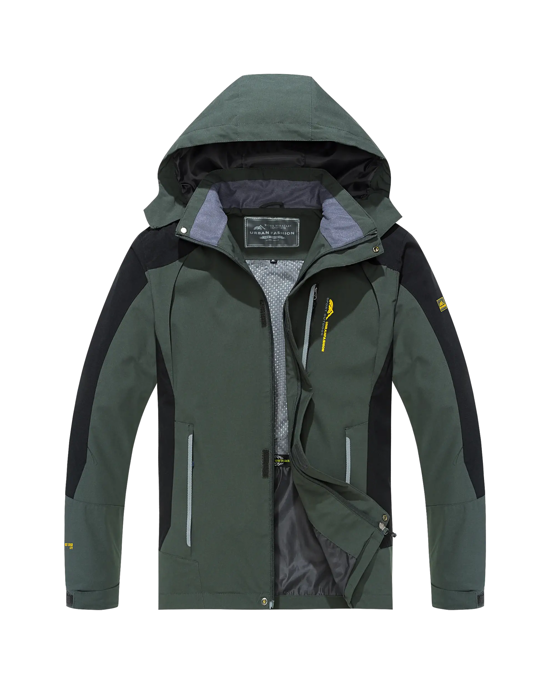 Men's hooded waterproof hiking jacket green and black by Simples Market