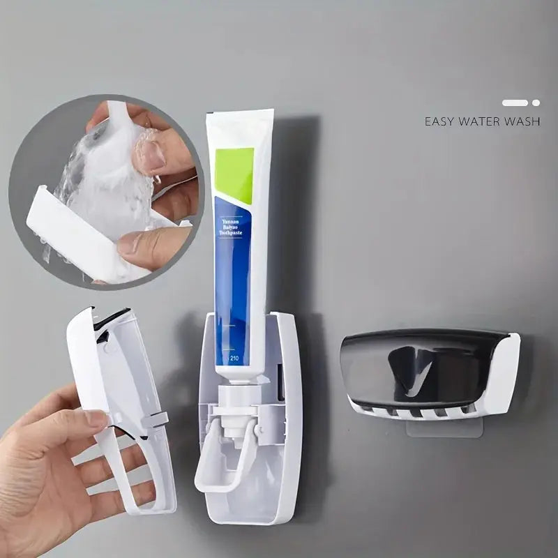 Wall Mounted Toothbrush And Toothpaste Holder Set With Automatic Dispenser And Cup Holder