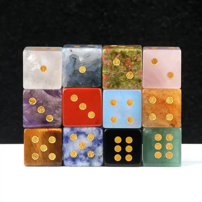 5 Piece Natural Stone Dice Set Amethyst Agate Tiger Eye 1.6cm Each Stone For Tabletop Games Wholesale