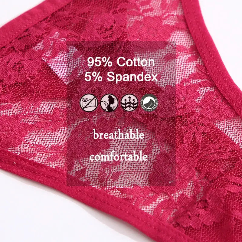 5-piece Simples Market pink lace panties set, floral design, breathable 95% cotton 5% spandex
