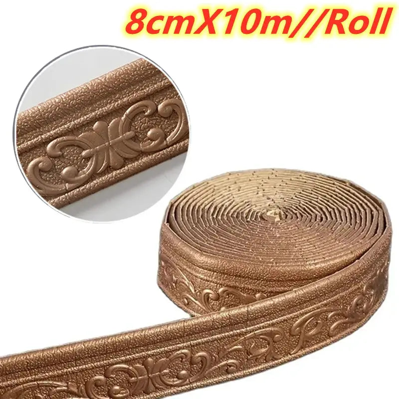 HomeGuard 3D Self Adhesive Waterproof Wall Trim Skirting Border Baseboard 10m Roll Easy Install