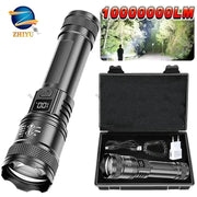 Simples Market rechargeable LED flashlight zoomable torch with LCD display, 3 modes, waterproof; 2-piece hard case.