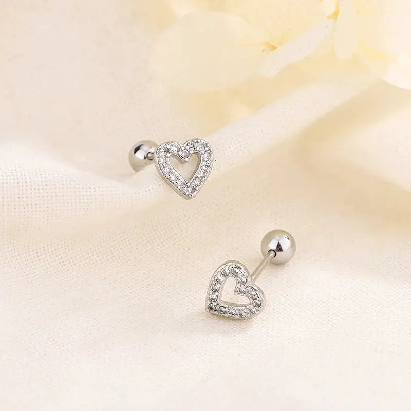 Hypoallergenic Heart Stud Earrings For Women Girls Screw Back Cartilage Helix Piercing Jewelry Gifts