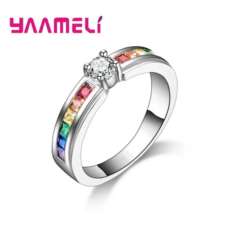 Color Rainbow Cubic Zirconia Ring For Women Wedding Engagement Proposal Accessory