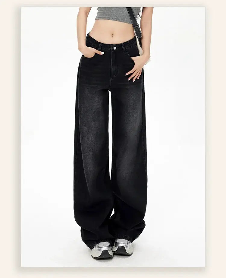 RetroY2K Style High Waist Jeans for Women Loose Fit Straight Leg Denim