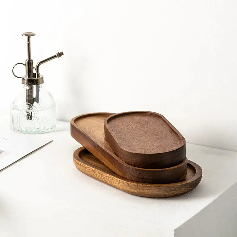 Solid Wood Serving Tray Round Rectangle Japanese Style Tableware For Desserts Snacks Fruits Tea Bread Board