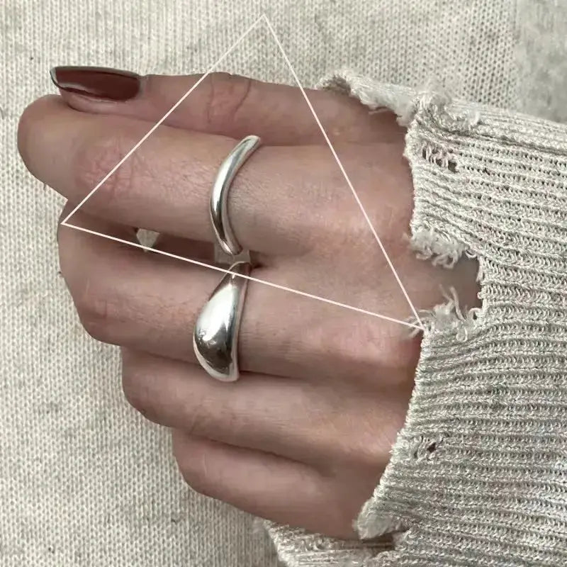 Ventfille 925 Sterling Silver Rings Fashion Hip Hop Vintage Couples Hollow Lines Punk Silver Party Adjustable Jewelry