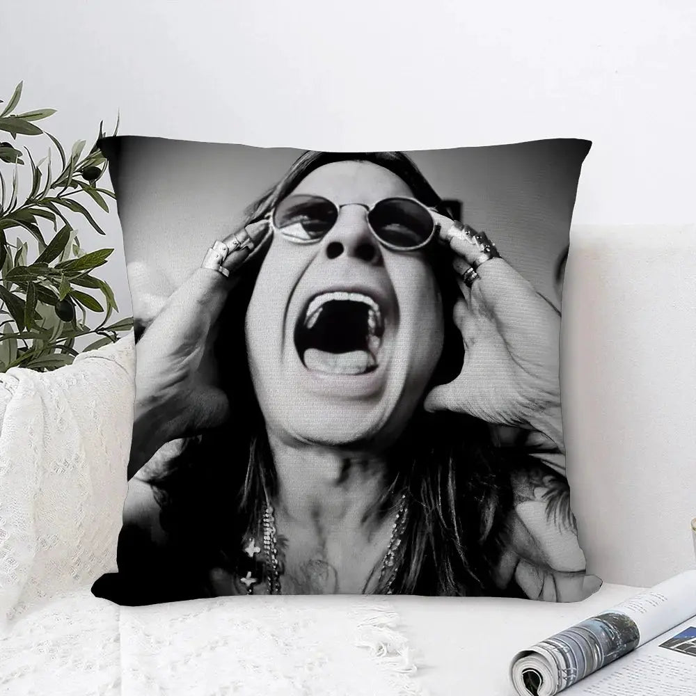 Pillow case with grayscale portrait print; double-sided plush square cushion cover