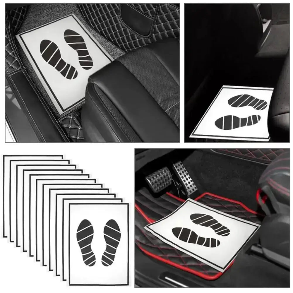 Disposable car floor mats, white with footprint icons, waterproof anti-slip paper for vehicle interior protection