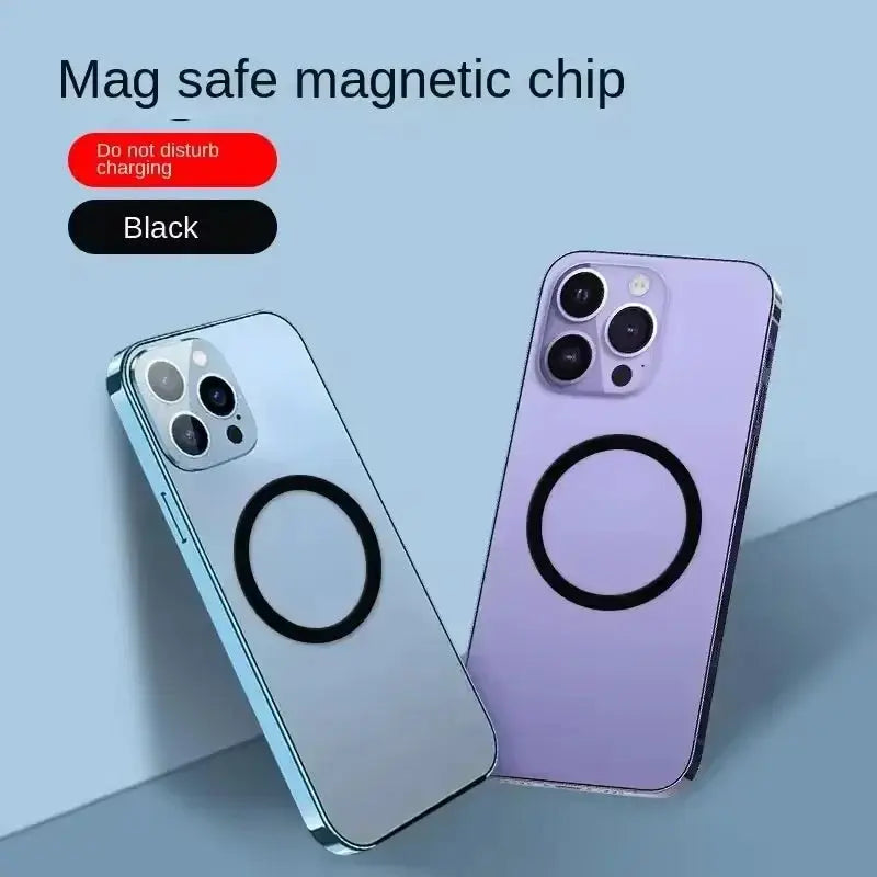 MagSafe magnetic ring plate for iPhone/Samsung, black metal ring on two phones