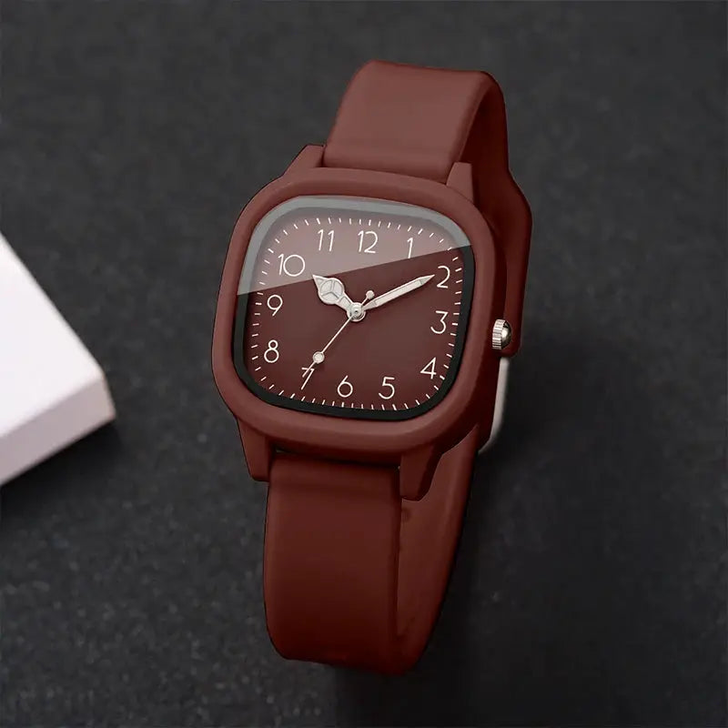 Simples Market silicone-band wristwatch in brown with square dial and silver hands