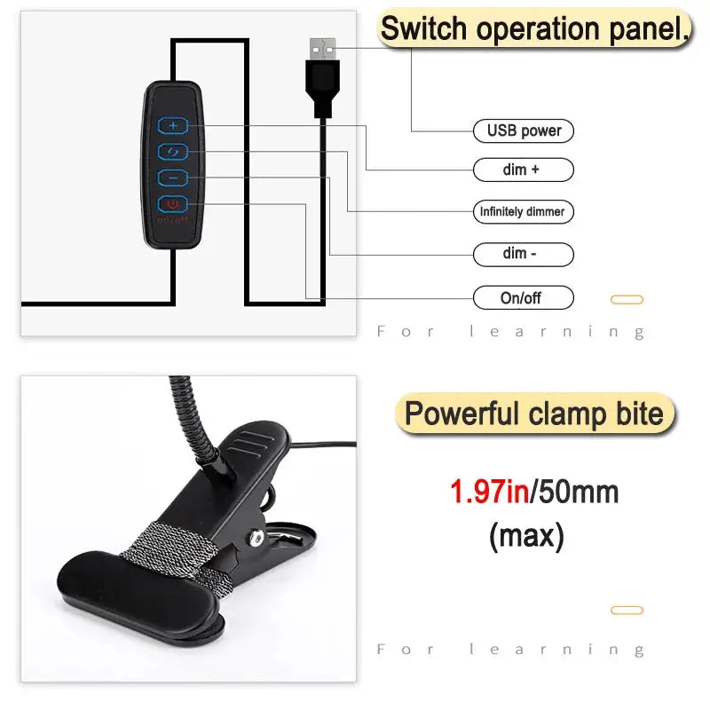 Simples Market LED Ring Clamp Lamp, USB powered, 3-level color temperature, 360° gooseneck, nail/reading desk light