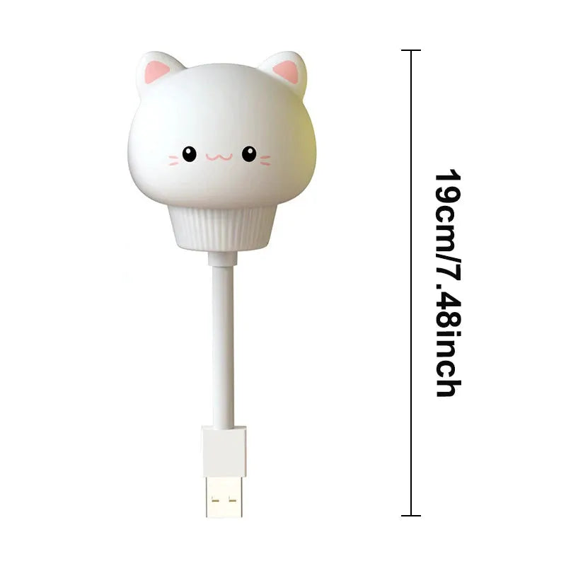 White kitten-shaped USB night light with pink ears, cute cartoon head for baby/kid rooms