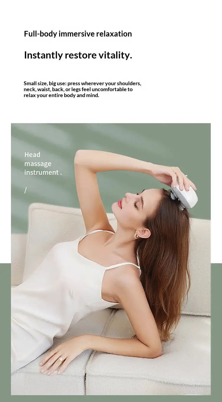Scalp massager, white handheld electric for head massage, portable