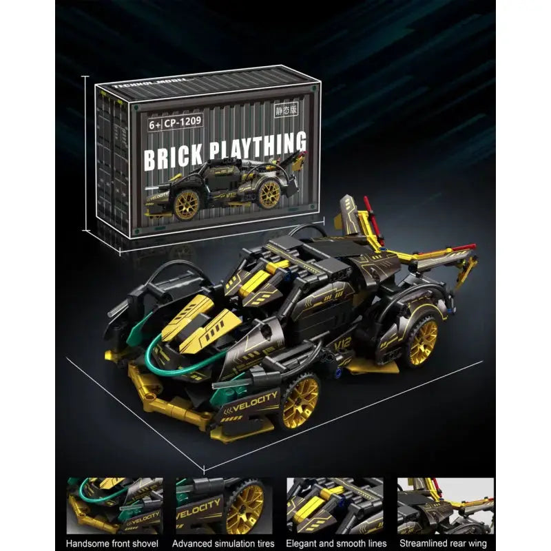 V12 Building Block Racing Car Model In Black And Gold Non Electric DIY Desktop Display Piece Birthday Gift For Boyfriend