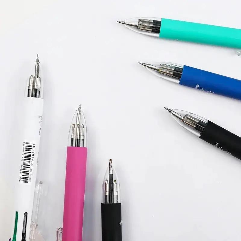 Simples Market 6-in-1 multicolor ballpoint pen set with pencil and eraser; turquoise, blue, pink, black, white