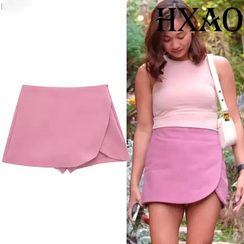 Hxao Women's Skort High Waist Asymmetric Mini Skirt Stretchy Polyester Blend For Casual Summer