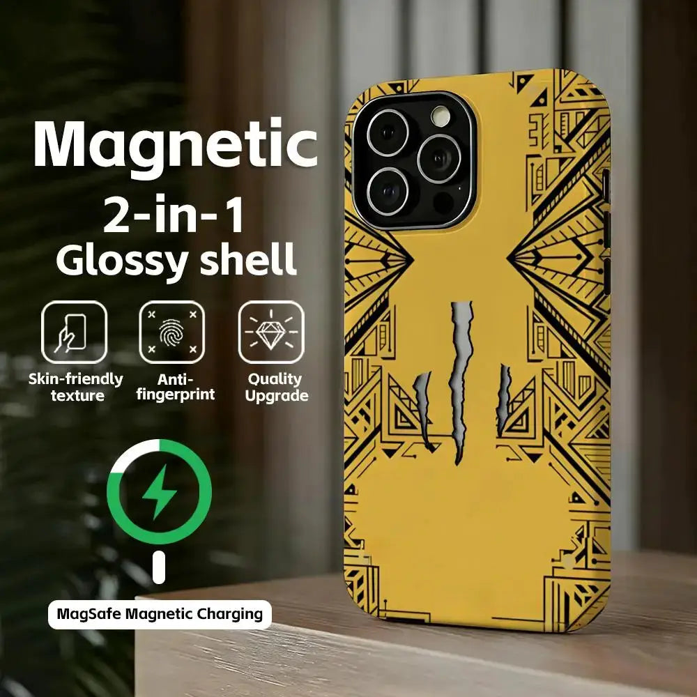 M-MonsterES Magnetic 2-in-1 Glossy Phone Case in yellow energy-drink design by Simples Market for iPhone 11–17 Pro/Max