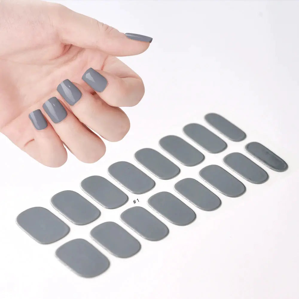 Simples Market gray nail wrap decals, full-cover nail art stickers, 16-piece sheet