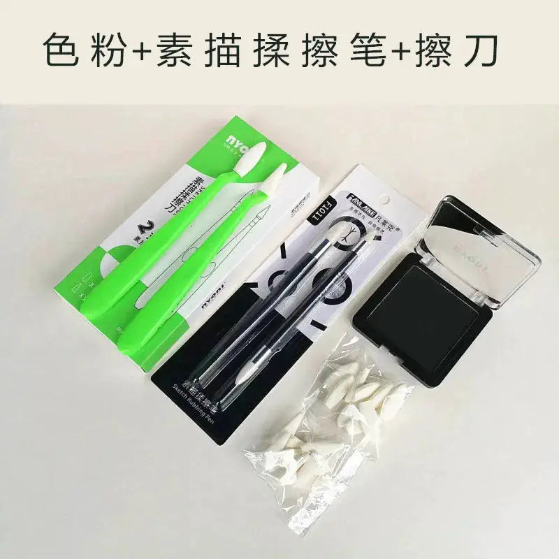 Simples Market professional ultra-soft pastel, graphite and charcoal drawing set with green blending tools and ink pad