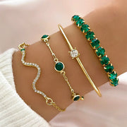 Set Of Four Snake Pattern Gemstone Bangles With Rhinestones Full Metal Bracelets For Women Birthday Party Gift