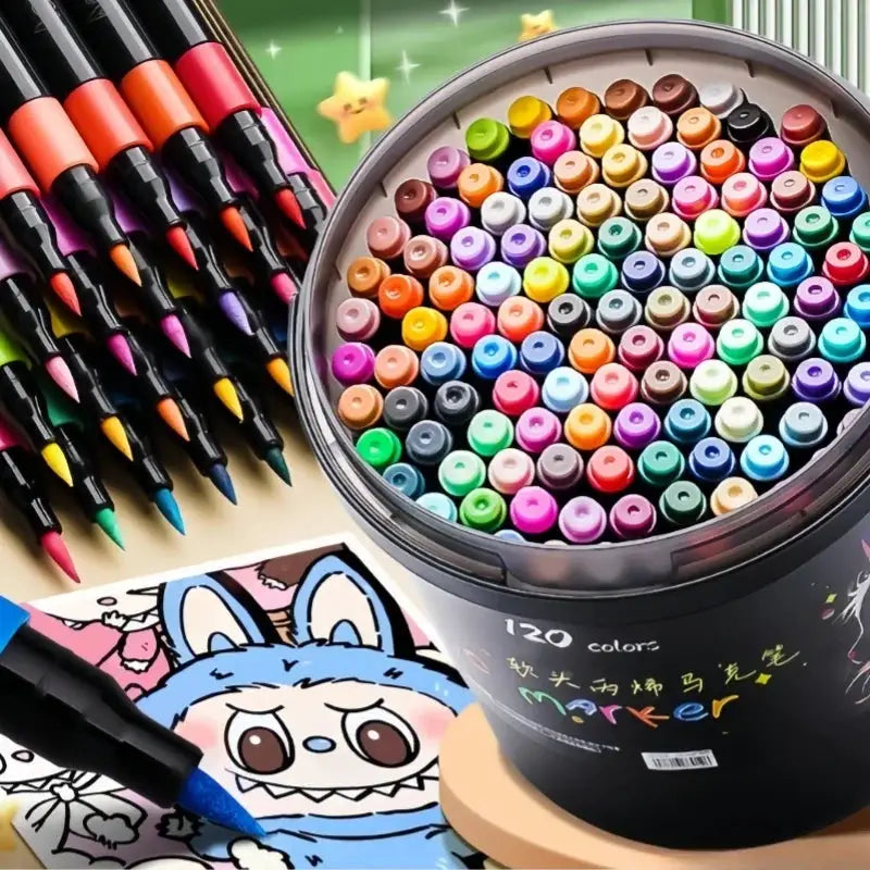 Bucket-cap acrylic marker set 120 colors by Simples Market