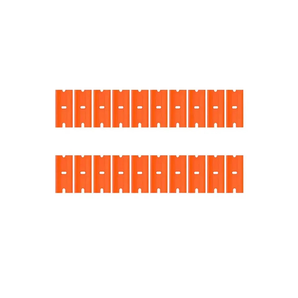 Plastic razor blades, 100-piece orange set for label removal and window cleanup, Simples Market