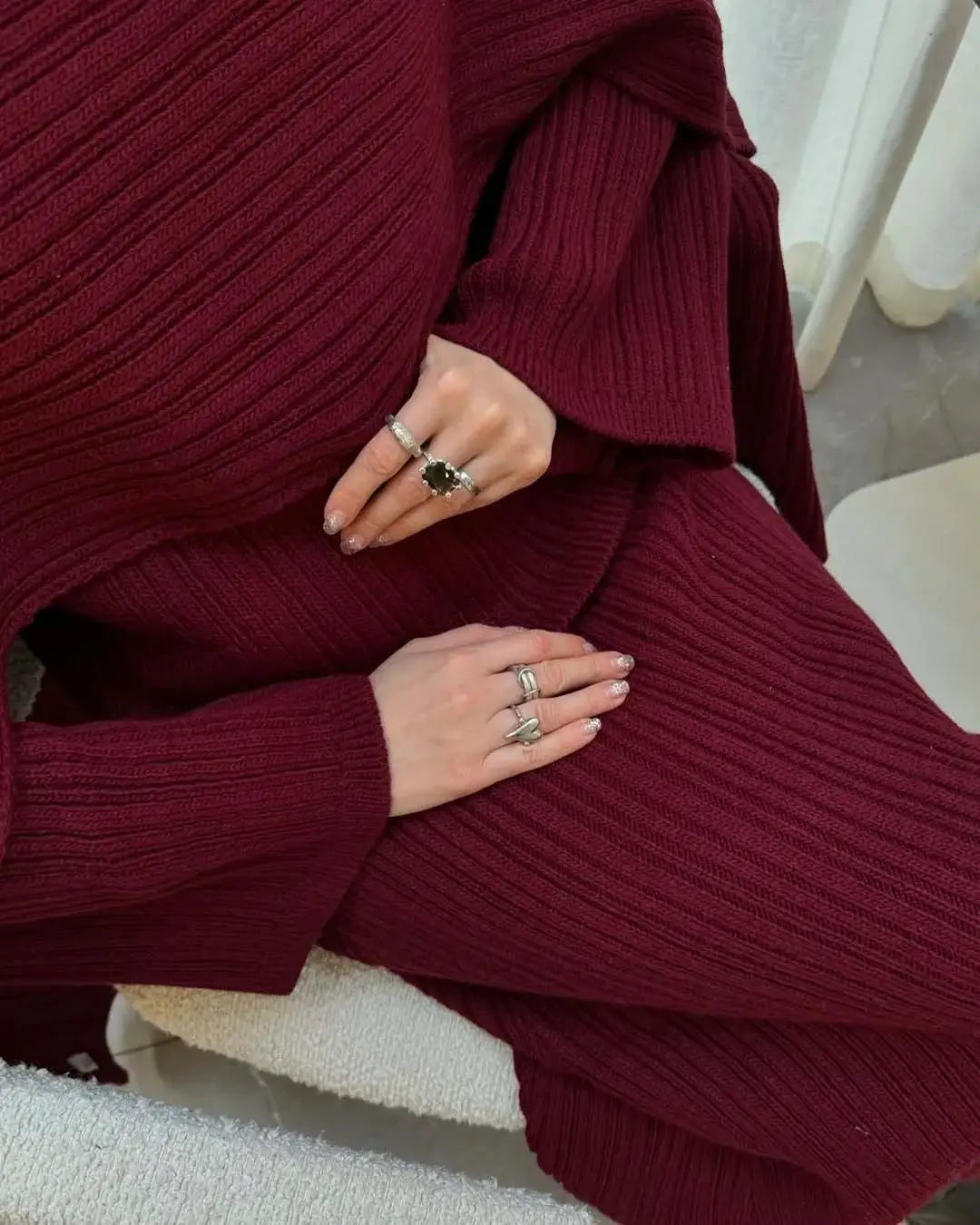 Hirsionsan Two Piece Set Women Polo Neck Cardigan And Midi Dress