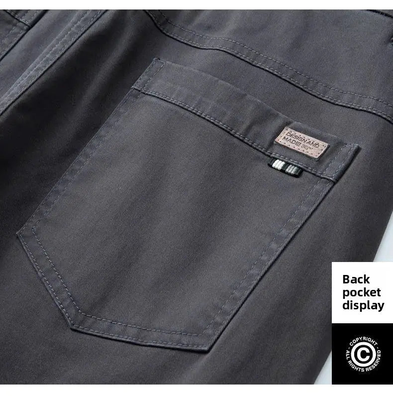 Autumn men's cotton pants, dark gray, elastic waist, classic straight fit with back pocket