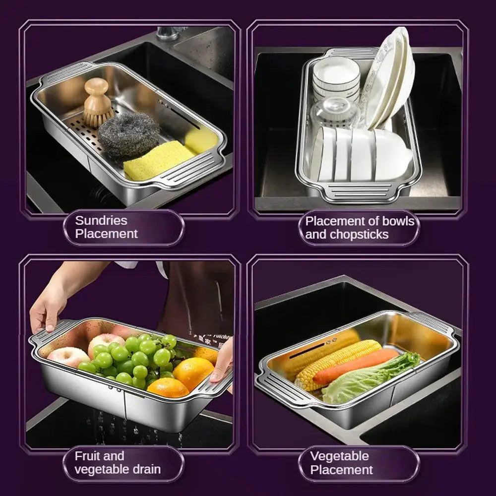 Stainless Steel Telescopic Sink Filter Basket Adjustable Length for Washing Fruits Draining Pasta Dishes