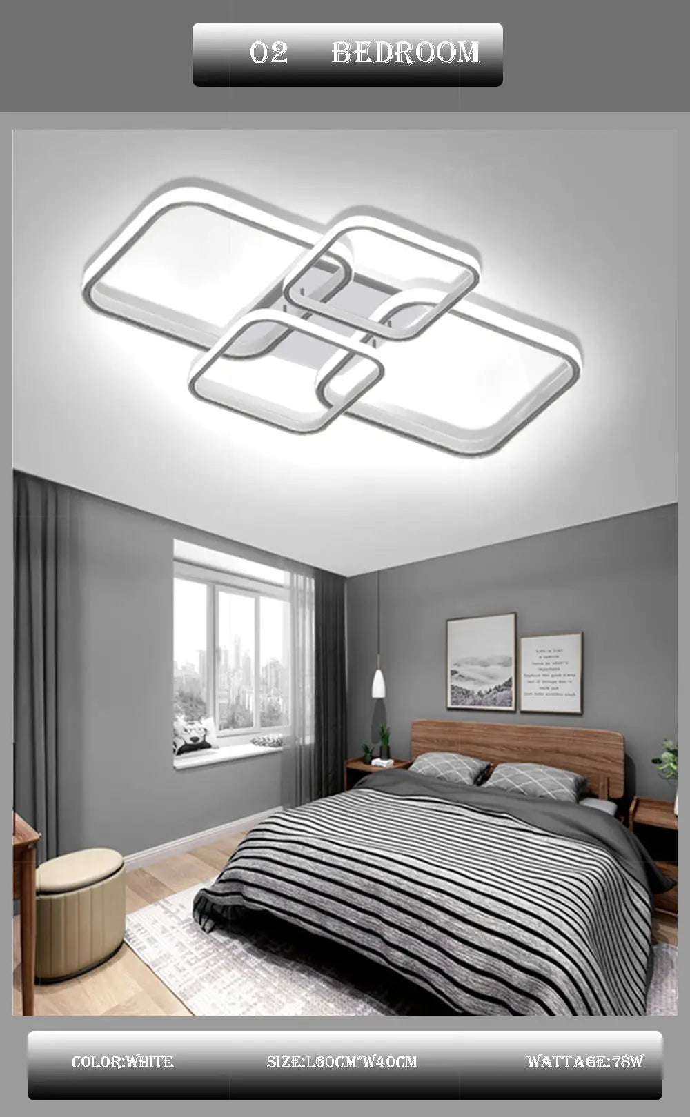 Simples Market modern LED ceiling light with four white square heads for bedroom or living room.