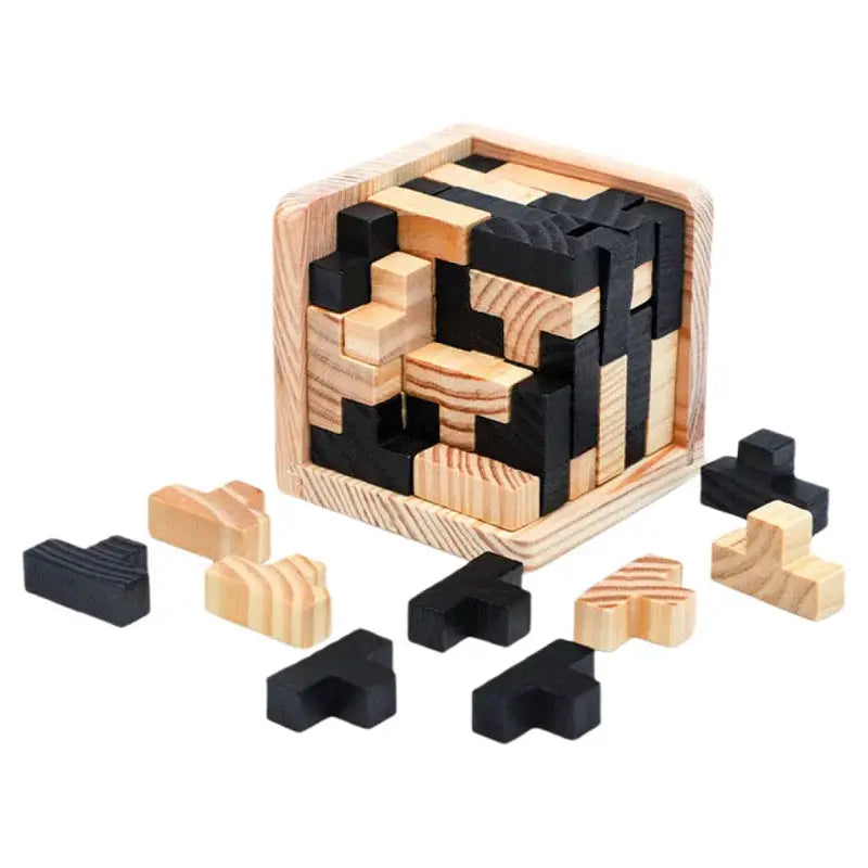 3D Luban Interlocking Cube Puzzle Wooden Educational Toy for Children Brain IQ Development and Early Learning Gift