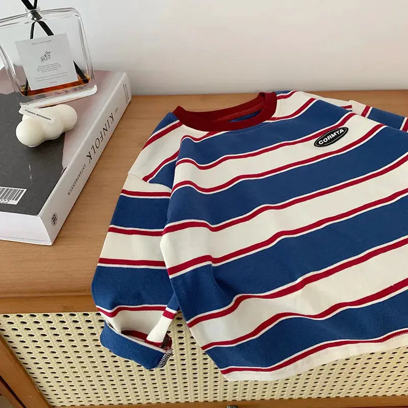 Facejoyous Autumn Kids Clothing for Girls and Boys Striped Cotton Long Sleeve T Shirt Hoodie Top Ages 4 To 6Y