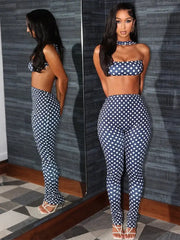 Nibber Hottie Women Dot Print 2 Piece Tracksuit Backless Halter