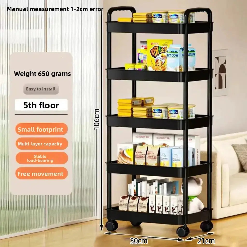 5 Layer Kitchen Storage Shelf Mobile Trolley Floor Standing Multi Layer Rack For Bookshelf Snacks Fruits Vegetables
