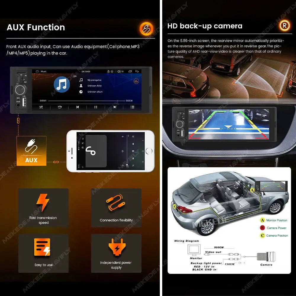 1 Wireless CarPlay Android Auto 6.86 Inch Touchscreen Car Stereo MP5