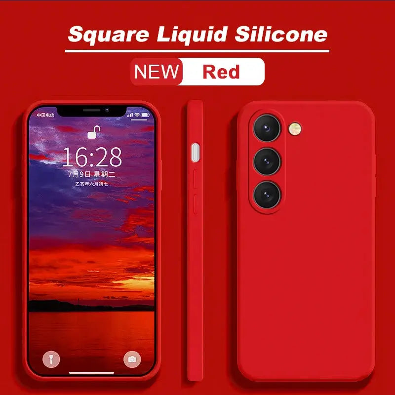 S26/S25 Ultra square liquid silicone phone case in red for Samsung Galaxy S26/S25/S24/S23/S22 Ultra
