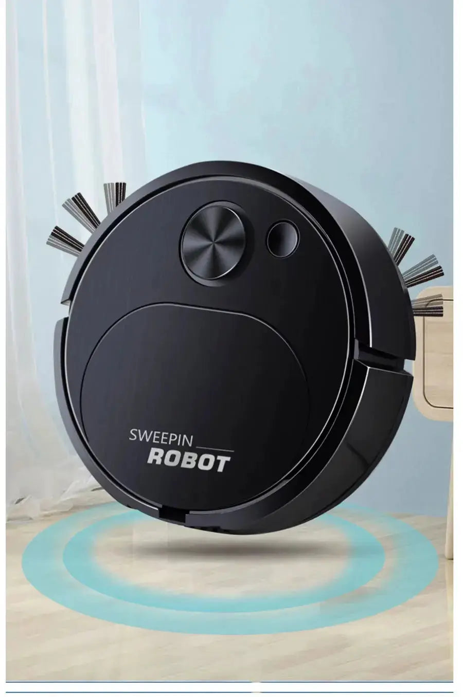 Robot vacuum cleaner SWEEPIN ROBOT, black circular 3-in-1 with side brushes
