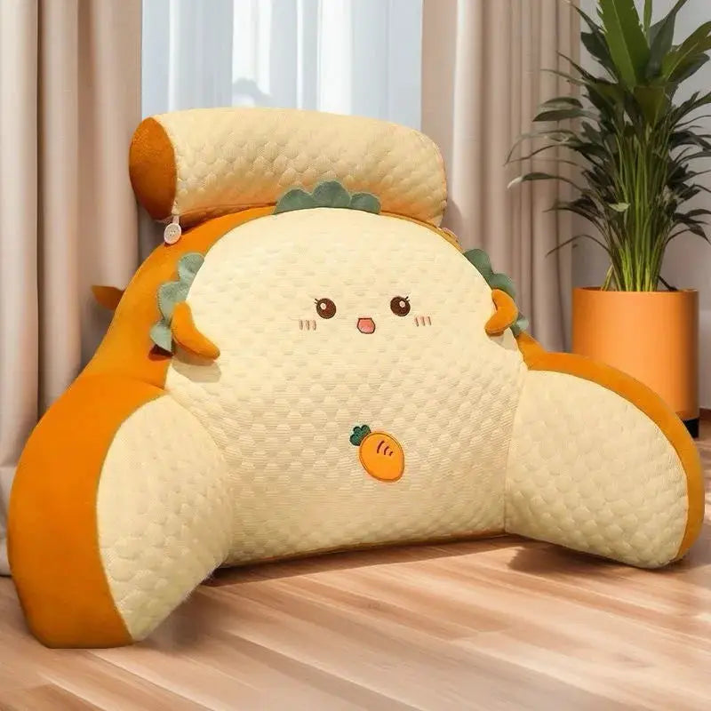 Simples Market plush reading pillow back-support cushion, orange and cream with cute face