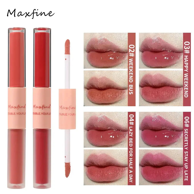 LuxeLips Double End Lip Glaze With Gloss And Matte Velvet Finish For Long Lasting Color And Hydration