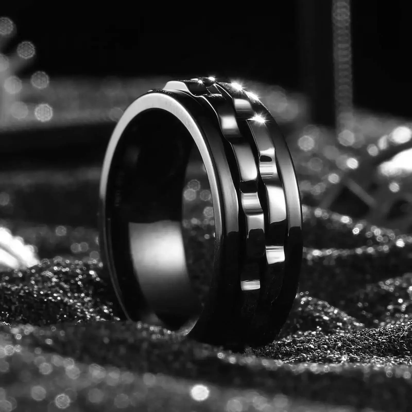 Titanium Steel Chain Spinner Ring For Men Anxiety Relief Fidget Jewelry Punk Rock Biker Wedding Party Accessory