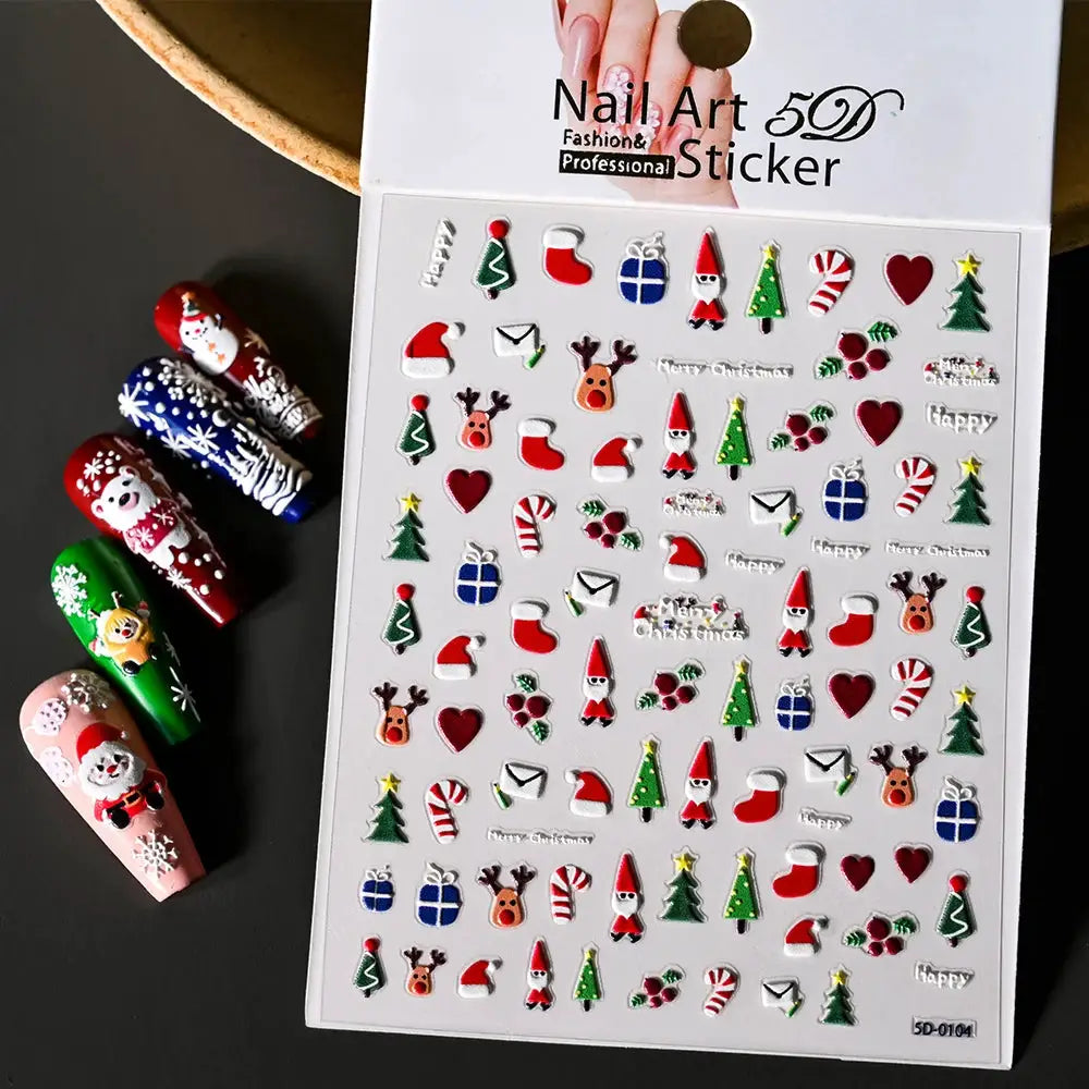 Simples Market winter Christmas nail sticker sheet with snowmen, trees, gifts and candy canes; self-adhesive.