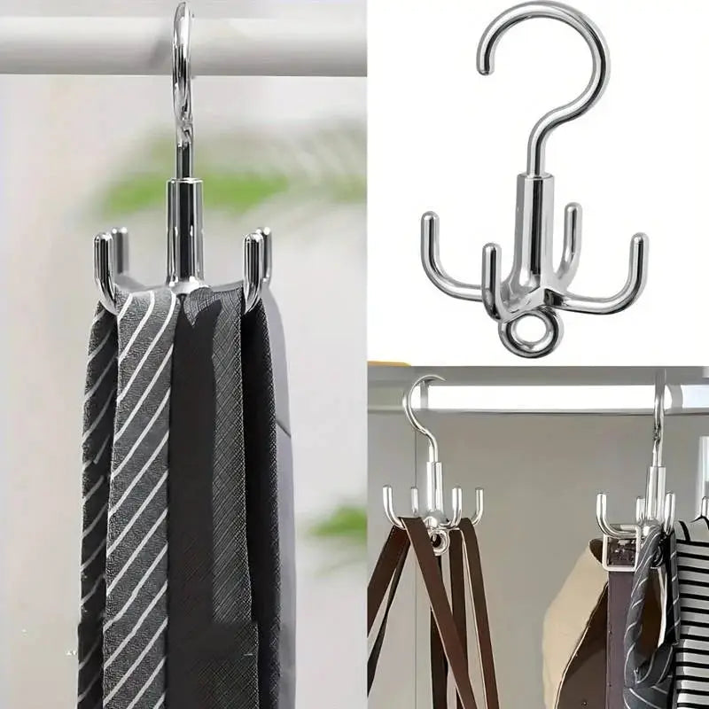 Multifunctional Rotating Clothes Hook Punch Free Installation 4 Claw Coat Hanger For Belts Scarves Ties And Accessories