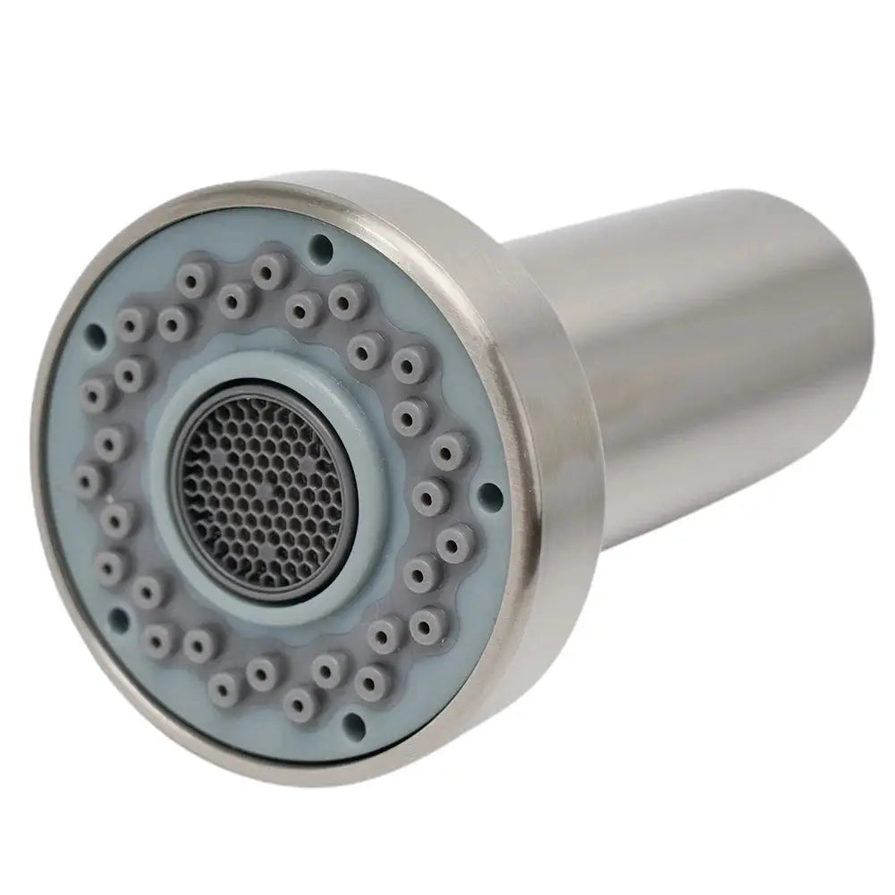 ABS kitchen faucet head replacement for pull-down sprayer with stainless finish and gray silicone nozzle ring