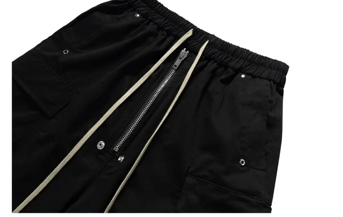 2025 Dark RO Style Drawstring Multi-pocket Tooling Shorts Men's Niche Casual Loose Straight Five-point Pants