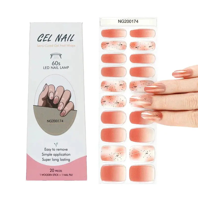 NailLux Semi Cured Nail Wraps For 16 To 20 Tips Easy Full Cover Adhesive Press On Nails Gel Finish UV LED Compatible