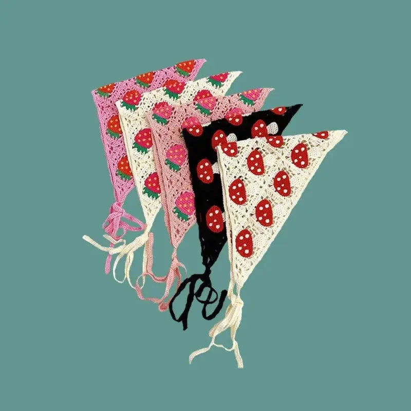 Handmade Korean Crochet Triangle Headband For Women And Girls With Floral Hollow Pattern Boho Hair Accessory