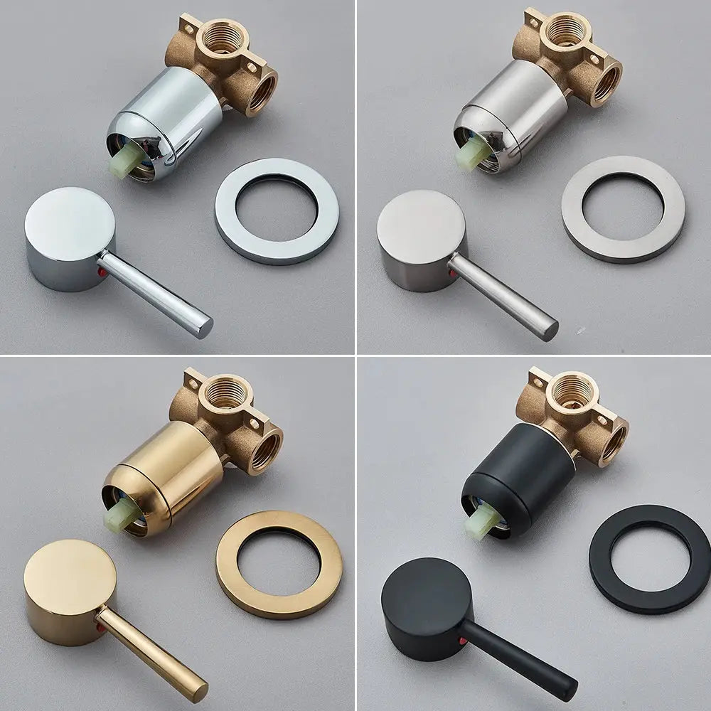 Brass bathroom mixer tap with concealed valve and lever, four finishes chrome, silver, gold, black with escutcheon rings