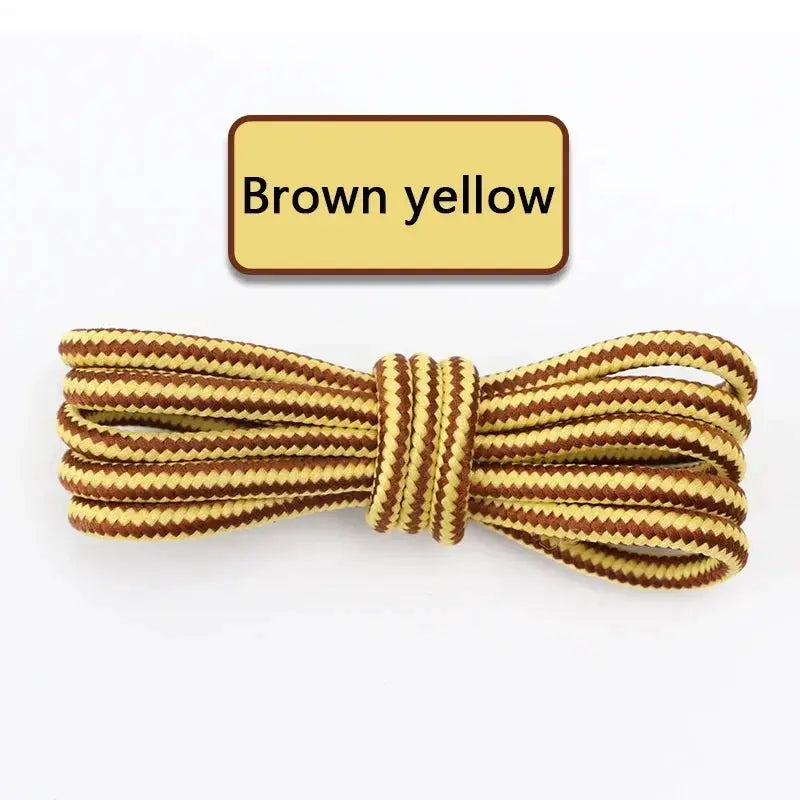 Round cotton shoelaces, brown-yellow striped, for boots and sneakers, 1 pair